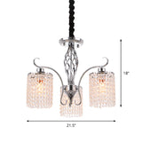Chrome Crystal Pendant Light With 3/5-Head Modern Cylindrical Chandelier Lamp