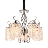 Chrome Crystal Pendant Light With 3/5-Head Modern Cylindrical Chandelier Lamp