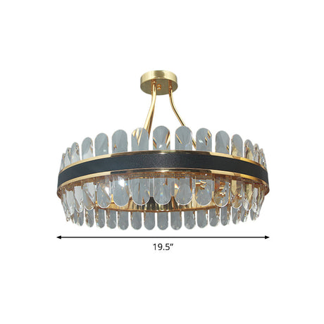 Postmodern Crystal Black And Gold Led Ceiling Mount Lamp For Circular Restaurants