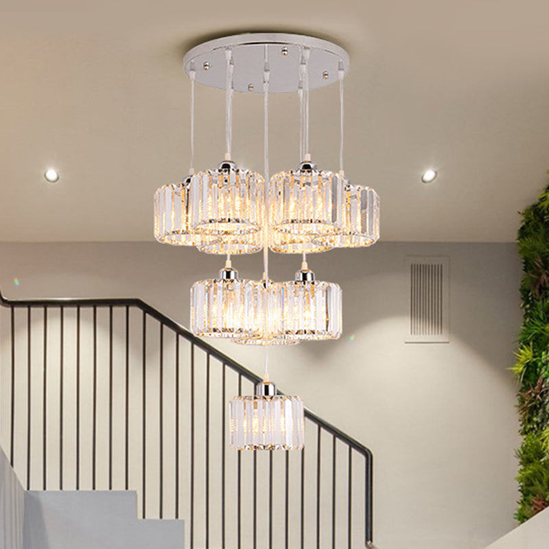 Modern 10-Head Cluster Pendant Light With Crystal Shade - Elegant Lobby Hanging Lamp