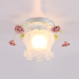 Yellow-Pink/White-Pink Flowerbud Cream Matte Glass Semi Flush Mount Ceiling Light For Corridors