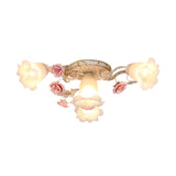 American Flower Milk Glass Morning Glory Ceiling Light - Pink Semi Flush Mount With 4/6 Heads