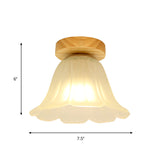 Modern Wood Flush Mount With White Glass Shade - 1-Head Corridor Lamp