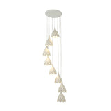 Contemporary Spiral Ceiling Light With 8 White Iron Lights And Carved Design For Stairs