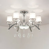 Contemporary Bell Semi Flush Mount Light With Crystal Drop - 6-Bulb Chrome In Frosted Glass