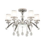 Contemporary Bell Semi Flush Mount Light With Crystal Drop - 6-Bulb Chrome In Frosted Glass