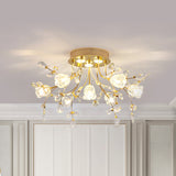 Contemporary Gold Crystal Flush Mount Lamp - 7-Head Bedroom Lighting