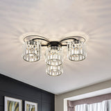 Modernist Column Flush Mount Light With Clear Crystal Block - Ideal For Bedroom Lighting (4/6 Bulbs)