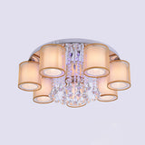 Modern Chrome Sheepskin Ceiling Light With Clear Crystal Accent - 3/7 Lights Cylinder Flush Mount