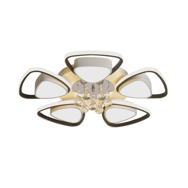 Minimalist Triangle Flush Mount Crystal Ball Ceiling Light In Black And White - 3/5 Bulb Option