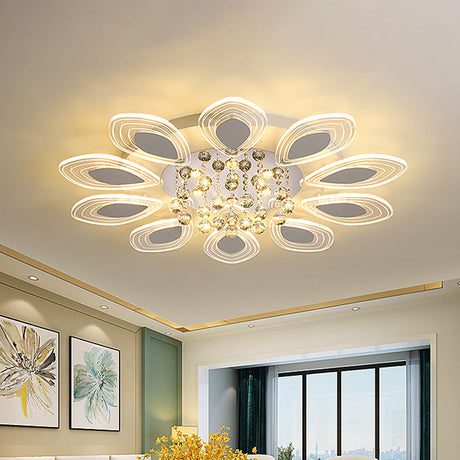 Modernist Clear Crystal Ball Led Chrome Flush Mount Ceiling Fixture For Living Room