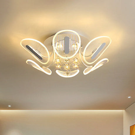 Clear Crystal Ball Led Flush Mount Light For Bedroom - Minimalist Oval Semi Fixture Available In