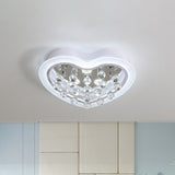 Minimalist Led Heart Ceiling Light In White With Crystal Orb - 16/19.5 Acrylic Flush Fixture For