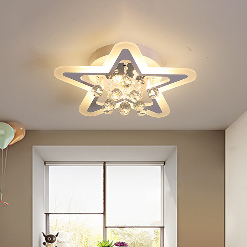 Minimalist Led Star Ceiling Light Fixture White Acrylic Flushmount Crystal Sphere 16/19.5 Wide /