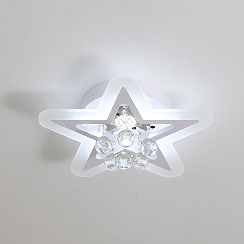 Minimalist Led Star Ceiling Light Fixture White Acrylic Flushmount Crystal Sphere 16/19.5 Wide