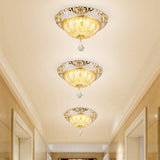 Modern Amber Crystal Glass Led Ceiling Flush Mount With Gold Carved Edge