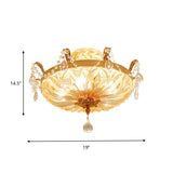 Semi Flush Amber Crystal Glass Brass 5-Bulb Modern Light Fixture For Bedroom