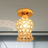 Gold Beveled Crystal Floral Flush Mount Balcony Ceiling Lighting Fixture