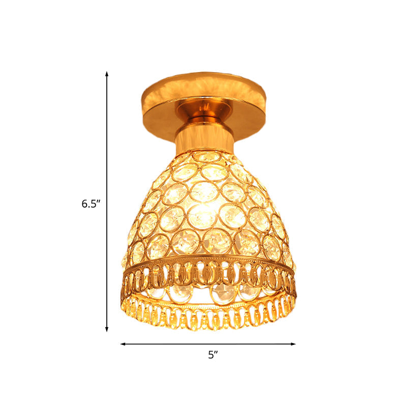 Modern Gold Crystal Flush Mount Ceiling Light - Globe/Cone Design For Hallways