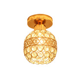 Modern Gold Crystal Flush Mount Ceiling Light - Globe/Cone Design For Hallways