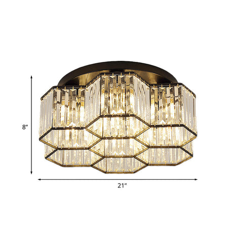 Simple Crystal Hexagonal Flush Mount Light Fixture For Bedroom - Black 3/7 Heads Ceiling Lighting