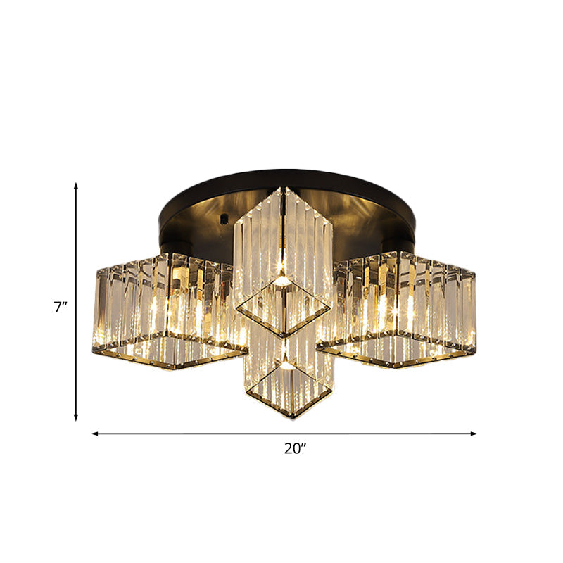 Crystal Black Flush Mount Ceiling Light Fixture - Rhombus Design With 3/4- Bulb Recessed Lighting