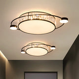 Modern K9 Crystal Black Flush Light Drum Led For Bedroom - 26’/31.5’ W Mount Lighting Fixture