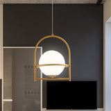 Opal Glass Ball Light With Birdcage Design - Modern Ceiling Fixture For Bedside Black/Gold 9/11 Gold
