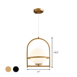 Opal Glass Ball Light With Birdcage Design - Modern Ceiling Fixture For Bedside Black/Gold 9/11