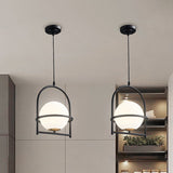 Opal Glass Ball Light With Birdcage Design - Modern Ceiling Fixture For Bedside Black/Gold 9/11