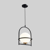 Opal Glass Ball Light With Birdcage Design - Modern Ceiling Fixture For Bedside Black/Gold 9/11