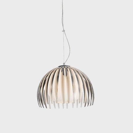 Modern Chrome Dome Pendant Lamp With Opal Glass Shade & Metal Pendulum