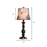 Black Drum Nightstand Lamp With Swirl Fabric Pattern & Blaster Base - Classic Design