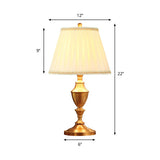 Rustic Brass Night Table Lamp With Fabric Pleated Lampshade And Urn Base - 1 Head Desk Light