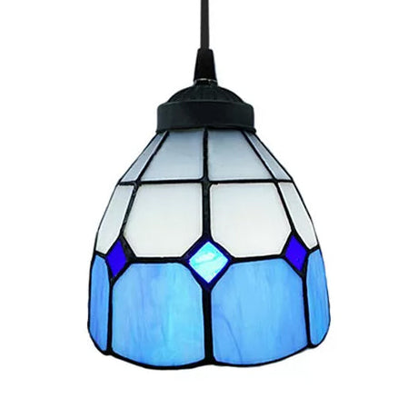 Tiffany-Style Handcrafted Stained Glass Ceiling Pendant: Flower Design In Yellow Light Blue And Dark