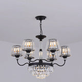 Modern K9 Crystal Ceiling Light - 9-Head Tapered Chandelier In Elegant Black Shade