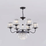 Modern K9 Crystal Ceiling Light - 9-Head Tapered Chandelier In Elegant Black Shade