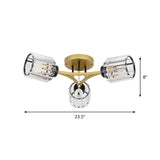 Contemporary K9 Crystal Gold Flushmount Light Fixture - Cylindrical Design 3/6 Heads