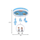 Musical Note Led Ceiling Light With Adorable Boy And Girl Resin Figures - Blue Acrylic Flush Mount