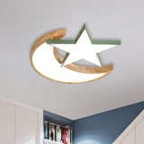 Minimalistic Led Bedroom Flush Light Fixture In Grey/Pink/Green With Moon And Star Acrylic Shade