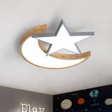 Minimalistic Led Bedroom Flush Light Fixture In Grey/Pink/Green With Moon And Star Acrylic Shade