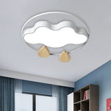 Modern Cloud Bedroom Ceiling Light With Acrylic Led Wood Raindrop Design (Grey/White/Green)