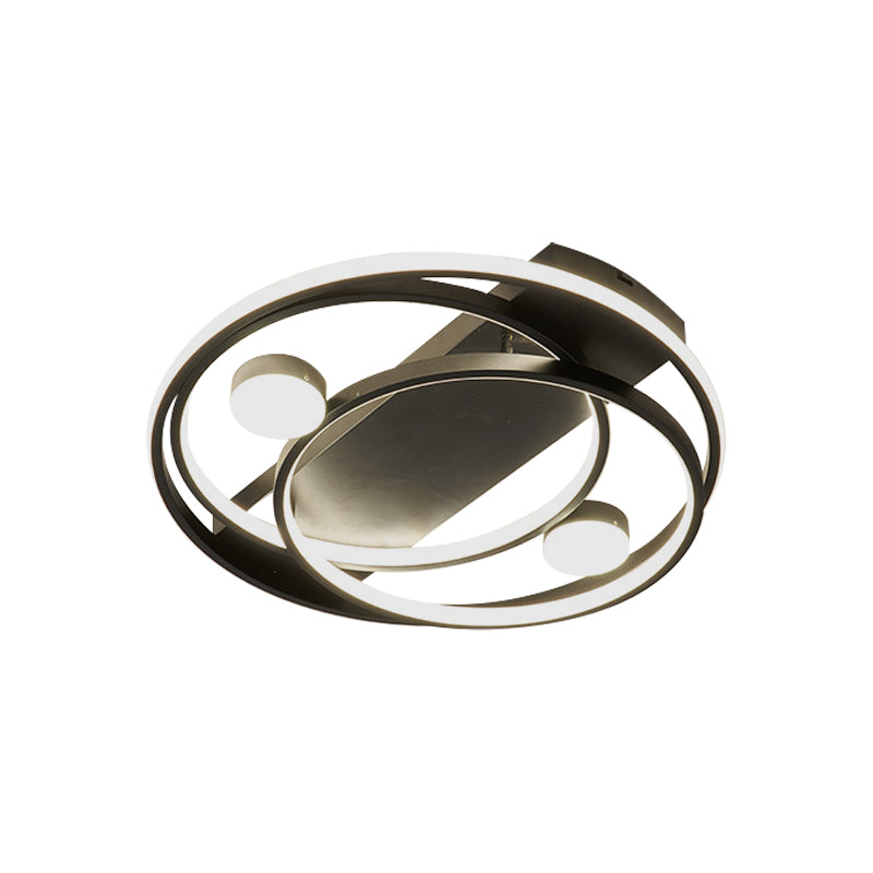 Metal Halo Ring Led Flush Mount Fixture In Black/Gold For Bedroom - 16/19.5 Dia White/Warm Light