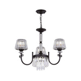 Modern Black Crystal Chandelier With Tapered Suspension - 3/6 Heads For Dining Room Lighting