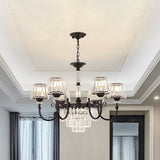Modern Black Crystal Chandelier With Tapered Suspension - 3/6 Heads For Dining Room Lighting
