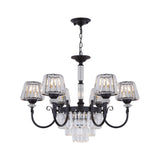 Modern Black Crystal Chandelier With Tapered Suspension - 3/6 Heads For Dining Room Lighting