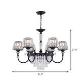 Modern Black Crystal Chandelier With Tapered Suspension - 3/6 Heads For Dining Room Lighting