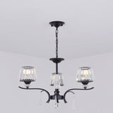 Modern Crystal Cone Chandelier: 3/6-Bulb Suspended Ceiling Lamp In Black Perfect For Bedrooms