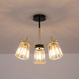 Minimalist Gold Semi-Flush Bedroom Light With Conical Crystal Block Shade