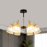 Minimalist Gold Semi-Flush Bedroom Light With Conical Crystal Block Shade 6 /